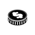 Dollars Money Coin, Gold Cent. Flat Vector Icon illustration. Simple black symbol on white background. Briefcase with Dollars