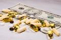 Dollars money and Medicine Drugs supplements Vitamin Health costs