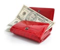 Dollars money in the red purse isolated Royalty Free Stock Photo