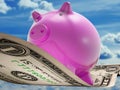 Dollars Note Pig Shows Prosperity And Investment Royalty Free Stock Photo