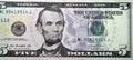 5 dollars portrait, five American dollars banknote background, selective focus, united states dollars banknote