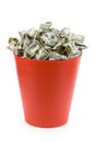Dollars in Red Garbage Can Royalty Free Stock Photo