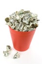 Dollars in Red Garbage Can Royalty Free Stock Photo