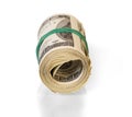 Dollars rolled on white background