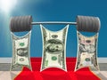 Dollars team lifting heavy barbell of success. Royalty Free Stock Photo