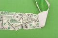 Dollars through torn green paper