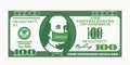 100 dollars us dollar bill. Benjamin Franklin put on a medical mask with the inscription Covid-19 virus.