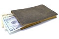 Dollars in wallet close-up on white background. Dollars, business, finance, economy, banknotes Royalty Free Stock Photo