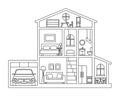 Dollhouse, cottage house in cross section - picture for coloring book