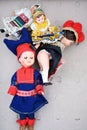 Dolls folklore flea market group objects Royalty Free Stock Photo