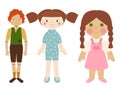 Dolls toy character game dress and farm scarecrow rag-doll vector illustration Royalty Free Stock Photo