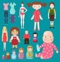 Dolls toy character girls and boys human face and body game dress rag-doll illustration. Pretty underwear little baby