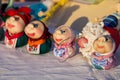 Dolls toys handmade souvenirs at exhibition of folk arts