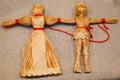 Dolls weaved from straw. Russian national souvenir Royalty Free Stock Photo