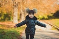 Dolly pin-up toothsome young girl wearing fashion stylish black coat jacket and awesome hat clothes posing in autumn spring park w