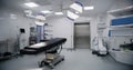 Dolly shot of operating room in modern hospital with advanced equipment