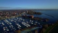 Dolly shot of an old town and harbor in the Netherlands