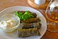 Dolma Armenian with garlick sauce and greens Royalty Free Stock Photo