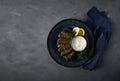 Dolma, cabbage rolls, grape leaves with filling, white sauce, lemon and herbs, rustic, selective focus, no people, Royalty Free Stock Photo