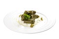 Dolma - stuffed grape leaves with rice and meat. Traditional Caucasian, Ottoman, Turkish and Greek cuisine Royalty Free Stock Photo