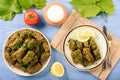 Dolma - stuffed grapes leaves, traditional mediterranean dish. Royalty Free Stock Photo