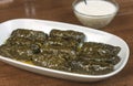 Dolma(tolma, sarma) - stuffed grape leaves with rice and meat. Armenian ,georgian or greek dolmades . Royalty Free Stock Photo