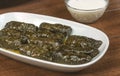 Dolma(tolma, sarma) - stuffed grape leaves with rice and meat. Armenian ,georgian or greek dolmades . Royalty Free Stock Photo