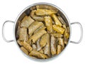 Dolma from vine leaves and mince in stewpan