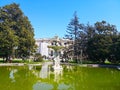 The Dolmabahce palace in Istanbul, Turkey-March 30, 2018: The fountain stucco, which was molded into five swans playing water in