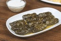 Dolmatolma, sarma - stuffed grape leaves with rice and meat Royalty Free Stock Photo