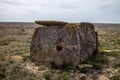 Dolmen in abandoned ancient Muslim necropolis in the Kazakhstan desert