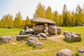 Dolmen in geological park-museum of boulders in Minsk, Belarus. Royalty Free Stock Photo