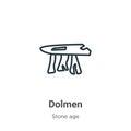 Dolmen outline vector icon. Thin line black dolmen icon, flat vector simple element illustration from editable stone age concept Royalty Free Stock Photo