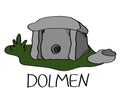 Dolmen and stones on a white background. Cartoon.