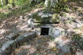 Dolmens in the forest near Krasnaya Polyana, Sochi, Russia. On a clear day on October 26, 2019