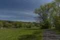 Dolni Becva village in spring color fresh green day with church and meadows Royalty Free Stock Photo