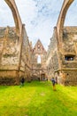Dolni Kounice, Czech Republic - 6.7.2020: Tourists are visiting the Rosa Coeli monastery. Old ruined woman monastery is built in
