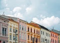 Dolni Namesti old town square colorful houses in Olomouc, Czech Republic