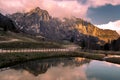Dolomite mountains landscape Scenic during winter sunset Royalty Free Stock Photo