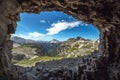 Dolomite panorama from gallery in italian alps, Italy, Trentino