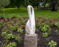 Dolomite sculpture titled Heron by Zachariah Njobo in the Fort Worth Botanic Garden.