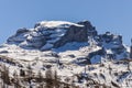 Dolomites Alps mountains in spring with cable car in Italy Royalty Free Stock Photo