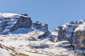 Dolomites Alps mountains in spring with cable car in Italy Royalty Free Stock Photo