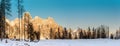 Dolomites, Italy - Panorama of Pale di San Martino in late afternoon light in winter Royalty Free Stock Photo
