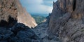 Dolomites, Italy - panorama of peaks of Sassolungo and Sasso-piatto group