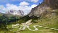 Dolomites landscape with mountain road.