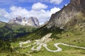 Dolomites landscape with mountain road. Royalty Free Stock Photo