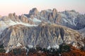 Sunset alpine light in the Dolomites. Royalty Free Stock Photo