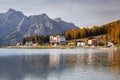 Dolomites mountains reflected in the Lago mi Misurina Lake at autumn, South Tyrol. Italy Royalty Free Stock Photo