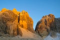 Dolomites rocky mountain wall in sunset light Royalty Free Stock Photo